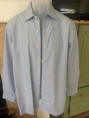 Michael Kors Blue and White Vertical Stripe Dress Shirt